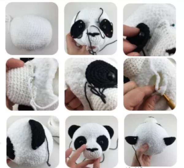 Panda häkeln. Anleitungen, Beschreibungen aus Plüschgarn, Gras, Velours für Anfänger
