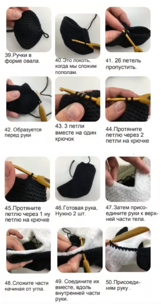 Panda häkeln. Anleitungen, Beschreibungen aus Plüschgarn, Gras, Velours für Anfänger