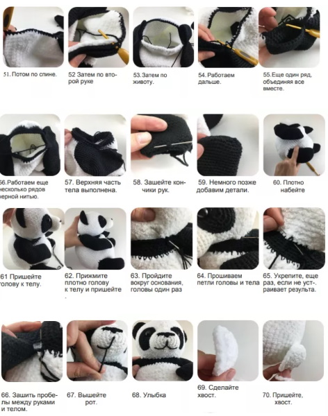 Panda häkeln. Anleitungen, Beschreibungen aus Plüschgarn, Gras, Velours für Anfänger