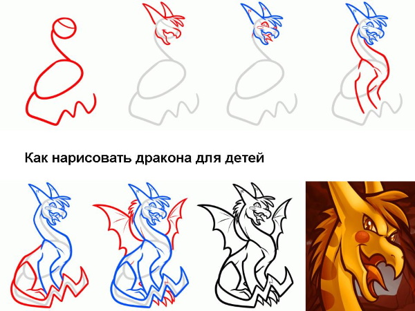 ציורים של דרקונים להעתקה קלים, יפים, מגניבים שלב אחר שלב