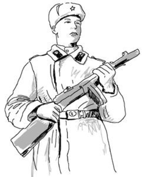 Zeichnen eines Soldaten mit Bleistift für Kinder Anfänger Schritt für Schritt einfach in voller Länge, Profil, mit einer Pistole, Maschinengewehr