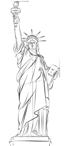 Zeichnung der Freiheitsstatue in den USA mit Bleistift für Kinder zum Nachzeichnen, Anfänger