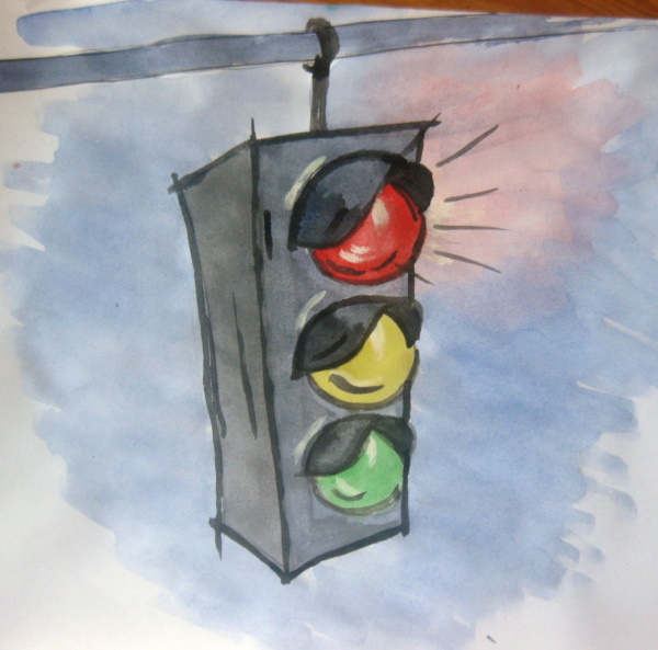 Ampelzeichnung für Kinder zum Ausmalen mit Bleistift, Malen mit Händen, Straße, Gesicht