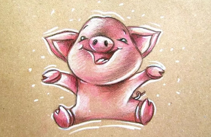 Zeichnungen eines Ferkels (Schweins) für Kinder Schritt für Schritt mit einem Bleistift