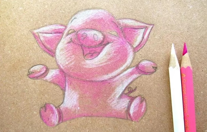 Zeichnungen eines Ferkels (Schweins) für Kinder Schritt für Schritt mit einem Bleistift