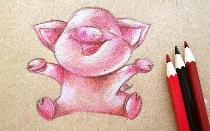 Zeichnungen eines Ferkels (Schweins) für Kinder Schritt für Schritt mit einem Bleistift