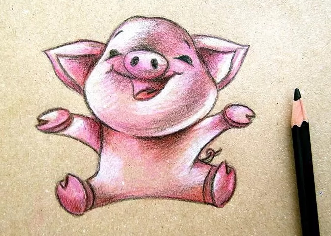 Zeichnungen eines Ferkels (Schweins) für Kinder Schritt für Schritt mit einem Bleistift