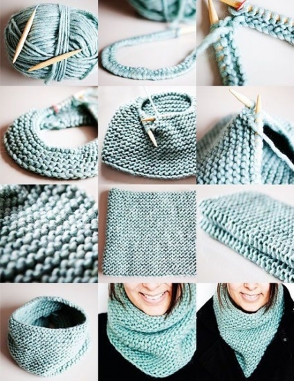 Mit Nadeln gestrickter Snood für Mädchen von 8–10 Jahren in ein oder zwei Runden. Schemata, Abmessungen, Beschreibung