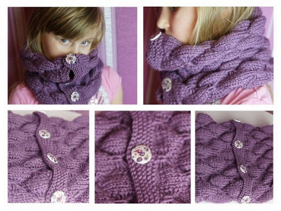 Mit Nadeln gestrickter Snood für Mädchen von 8–10 Jahren in ein oder zwei Runden. Schemata, Abmessungen, Beschreibung