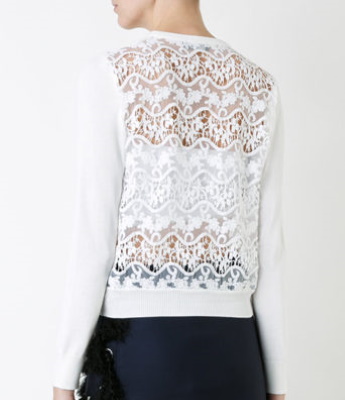 Strickpullover für Damen. Muster mit Spitze, kurze, lange Ärmel, Guipure, Lurex, Knöpfe