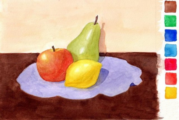 Stillleben mit Früchten für Kinder der 2.-3.-6. Klasse. Wie man mit Bleistift zeichnet, malt