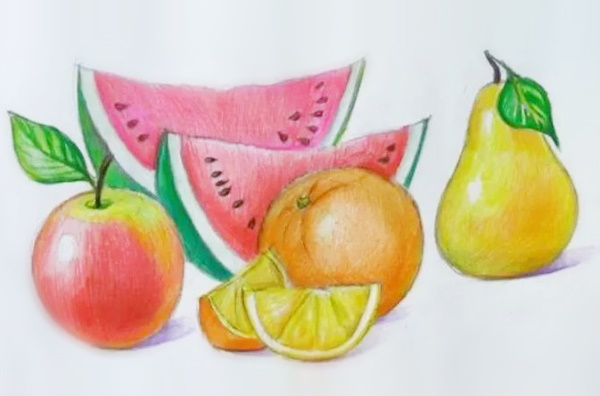 Stillleben mit Früchten für Kinder der 2.-3.-6. Klasse. Wie man mit Bleistift zeichnet, malt