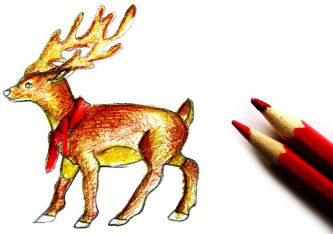 Zeichnung eines Hirsches mit Bleistift für Kinder: Farbe, Schwarzweiß: Norden, Neujahr, geometrisch, Wald