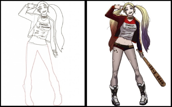 Joker-Zeichnung zum Nachmachen: Einfach, Harley Quinn, Anime-Bleistiftzeichnung für Anfänger