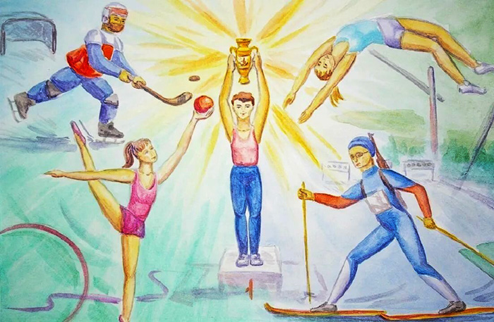 Zeichnen zum Thema Sport durch die Augen von Kindern der Klassen 1-5 mit Bleistift, Farben