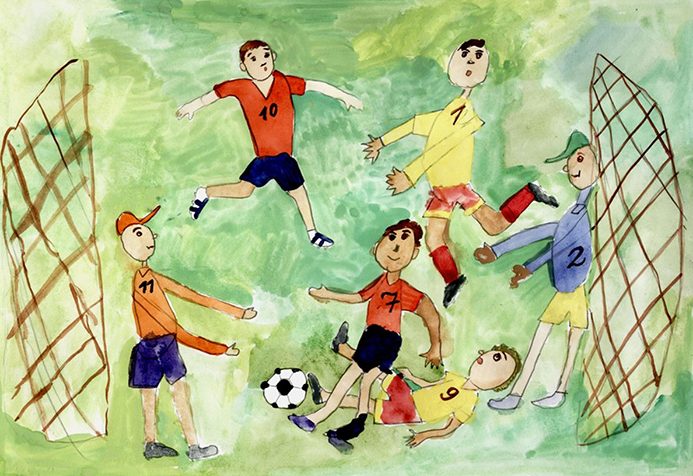 Zeichnen zum Thema Sport durch die Augen von Kindern der Klassen 1-5 mit Bleistift, Farben