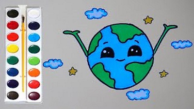 Zeichnung des Planeten Erde für Kinder mit Bleistift und Farben