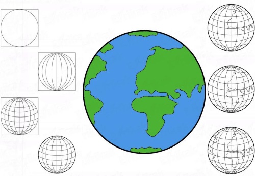 Zeichnung des Planeten Erde für Kinder mit Bleistift und Farben