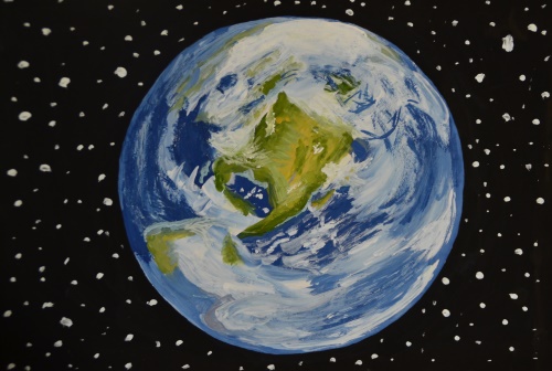 Zeichnung des Planeten Erde für Kinder mit Bleistift und Farben