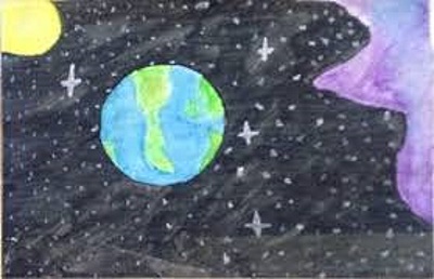 Zeichnung des Planeten Erde für Kinder mit Bleistift und Farben