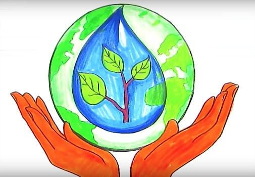 Zeichnung des Planeten Erde für Kinder mit Bleistift und Farben