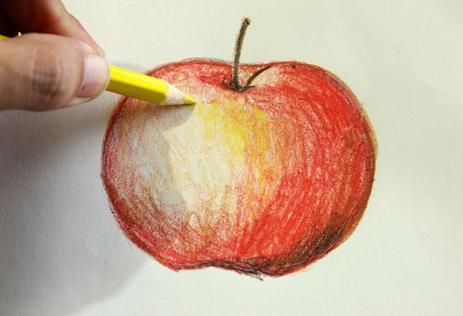 Apfel zeichnen für Kinder. Wie man Schritt für Schritt mit einem Bleistift in Schwarzweiß und Farbe zeichnet