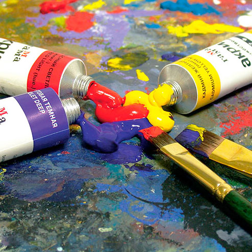 Acrylfarben zum Malen. Anwendung auf Leinwand, Stoff, Wänden