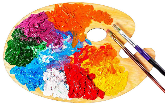 Acrylfarben zum Malen. Anwendung auf Leinwand, Stoff, Wänden