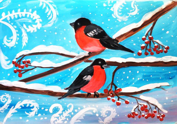 Winter mit Gouache Schritt für Schritt mit Kindern zeichnen für Anfänger. Video-Anleitung