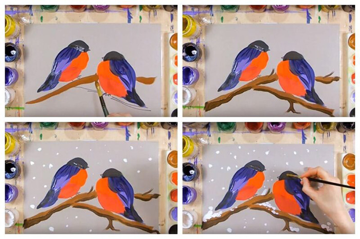 Winter mit Gouache Schritt für Schritt mit Kindern zeichnen für Anfänger. Video-Anleitung