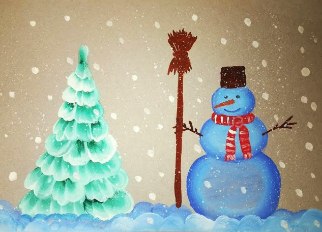 Winter mit Gouache Schritt für Schritt mit Kindern zeichnen für Anfänger. Video-Anleitung