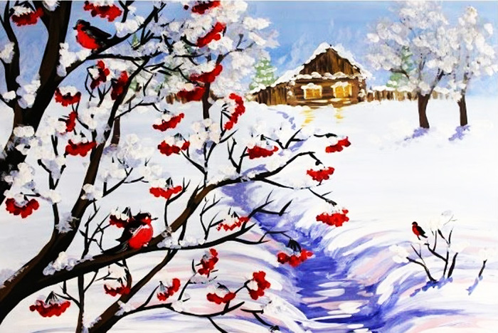 Winter mit Gouache Schritt für Schritt mit Kindern zeichnen für Anfänger. Video-Anleitung