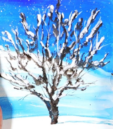 Winter mit Gouache Schritt für Schritt mit Kindern zeichnen für Anfänger. Video-Anleitung