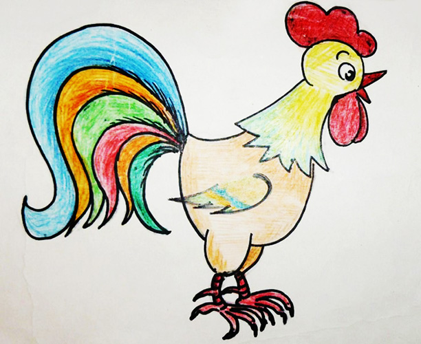 Zeichnen eines Hahns für Kinder mit Bleistift Schritt für Schritt für Anfänger