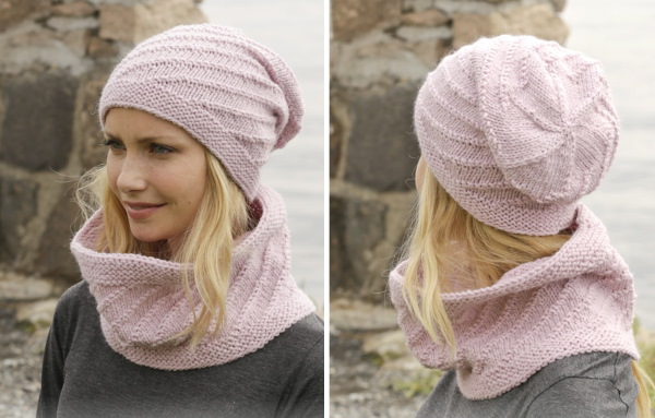 Schnittmuster für eine Mütze aus dickem Garn. Strickmuster und Beschreibungen
