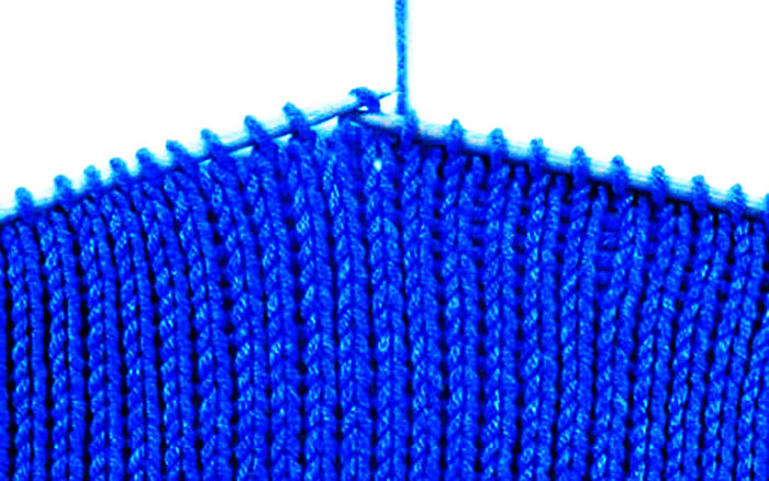 Strickmuster mit rechten und linken Maschen. Schnittmuster mit Beschreibungen für Decke, Schal, Mütze. Foto