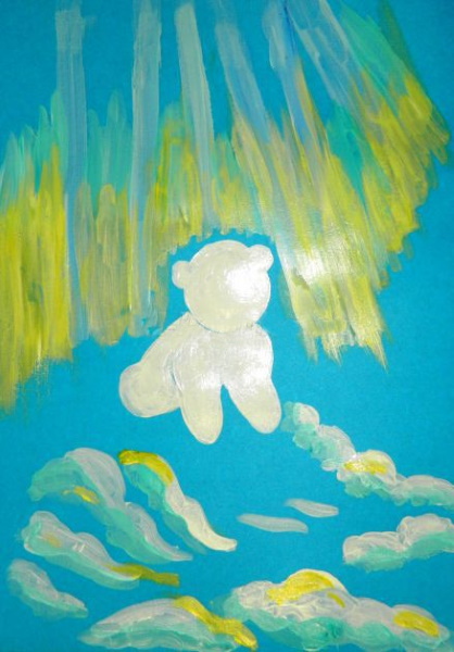 Eisbärzeichnung für Kinder mit Bleistift, Gouache, Farben