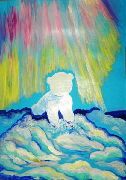 Eisbärzeichnung für Kinder mit Bleistift, Gouache, Farben