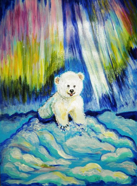 Eisbärzeichnung für Kinder mit Bleistift, Gouache, Farben