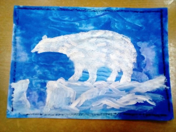 Eisbärzeichnung für Kinder mit Bleistift, Gouache, Farben