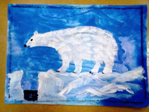Eisbärzeichnung für Kinder mit Bleistift, Gouache, Farben