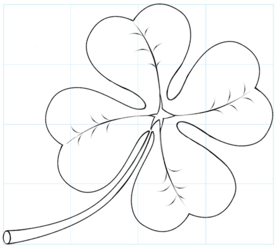 Trifoglio, fiore a quattro foglie, disegno a matita, acquerello