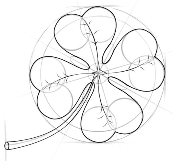 Trifoglio, fiore a quattro foglie, disegno a matita, acquerello