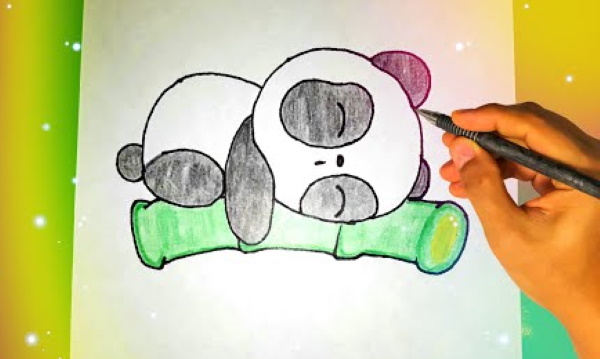 Panda-Zeichnung für Kinder mit Bleistift, Farben, leicht zu kopieren