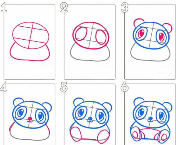 Panda-Zeichnung für Kinder mit Bleistift, Farben, leicht zu kopieren