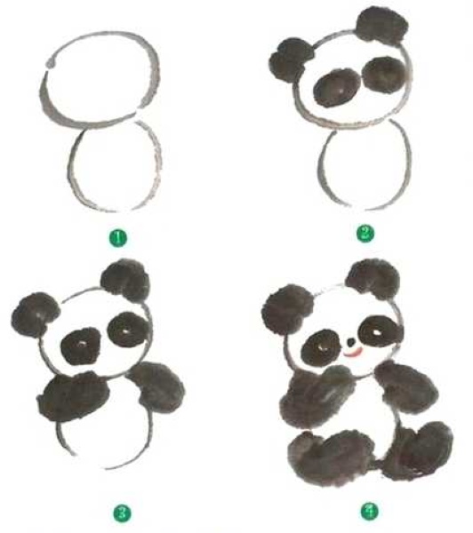 Panda-Zeichnung für Kinder mit Bleistift, Farben, leicht zu kopieren