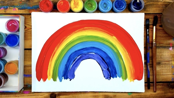 Regenbogenzeichnung für Kinder mit Aquarell, Bleistift, Gouache, Malvorlagen