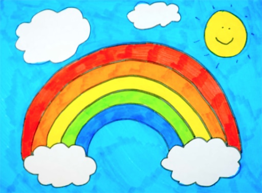 Regenbogenzeichnung für Kinder mit Aquarell, Bleistift, Gouache, Malvorlagen
