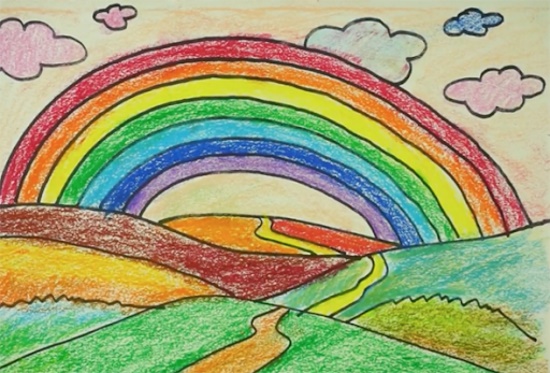 Regenbogenzeichnung für Kinder mit Aquarell, Bleistift, Gouache, Malvorlagen