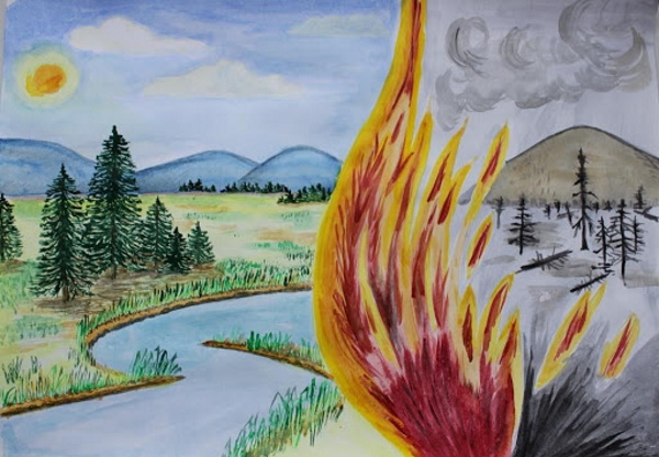 Zeichnungen zum Thema Feuer, zum Thema Brandschutz